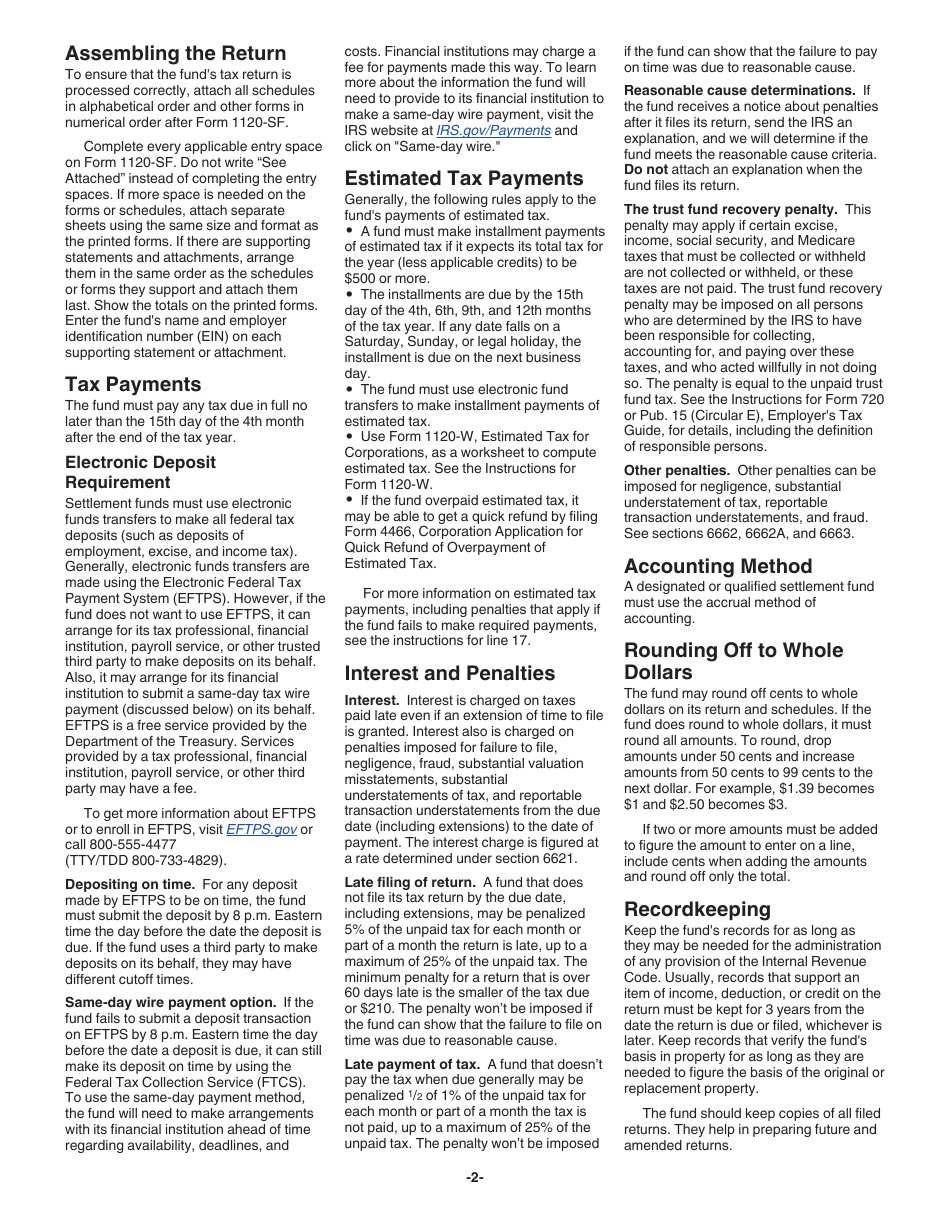 Instructions for IRS Form 1120-SF U.S. Income Tax Return for Settlement Funds, Page 2