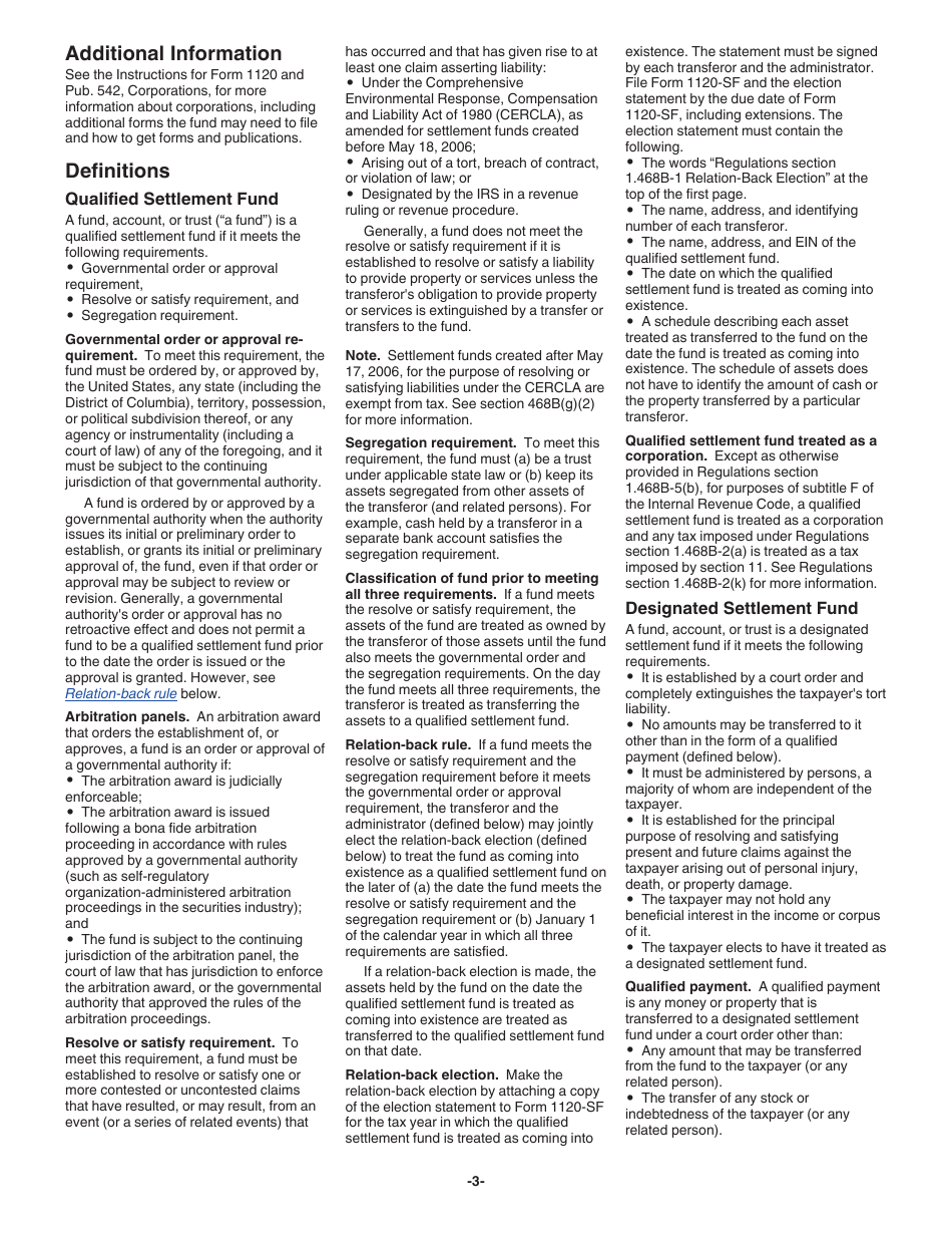 Instructions for IRS Form 1120-SF U.S. Income Tax Return for Settlement Funds, Page 3