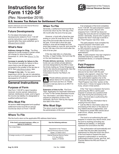 IRS Form 1120-SF  Printable Pdf