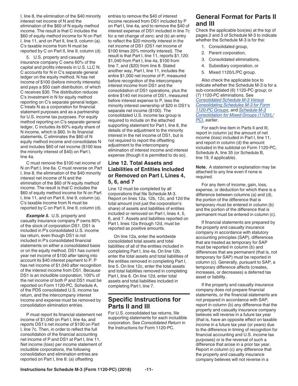 Instructions for IRS Form 1120-PC Schedule M-3 Net Income (Loss) Reconciliation for U.S. Property and Casualty Insurance Companies With Total Assets of $10 Million or More, Page 11