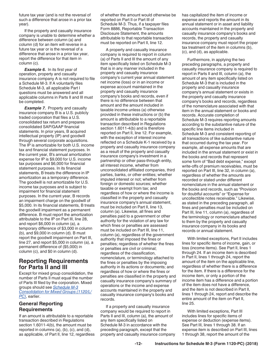 Instructions for IRS Form 1120-PC Schedule M-3 Net Income (Loss) Reconciliation for U.S. Property and Casualty Insurance Companies With Total Assets of $10 Million or More, Page 12