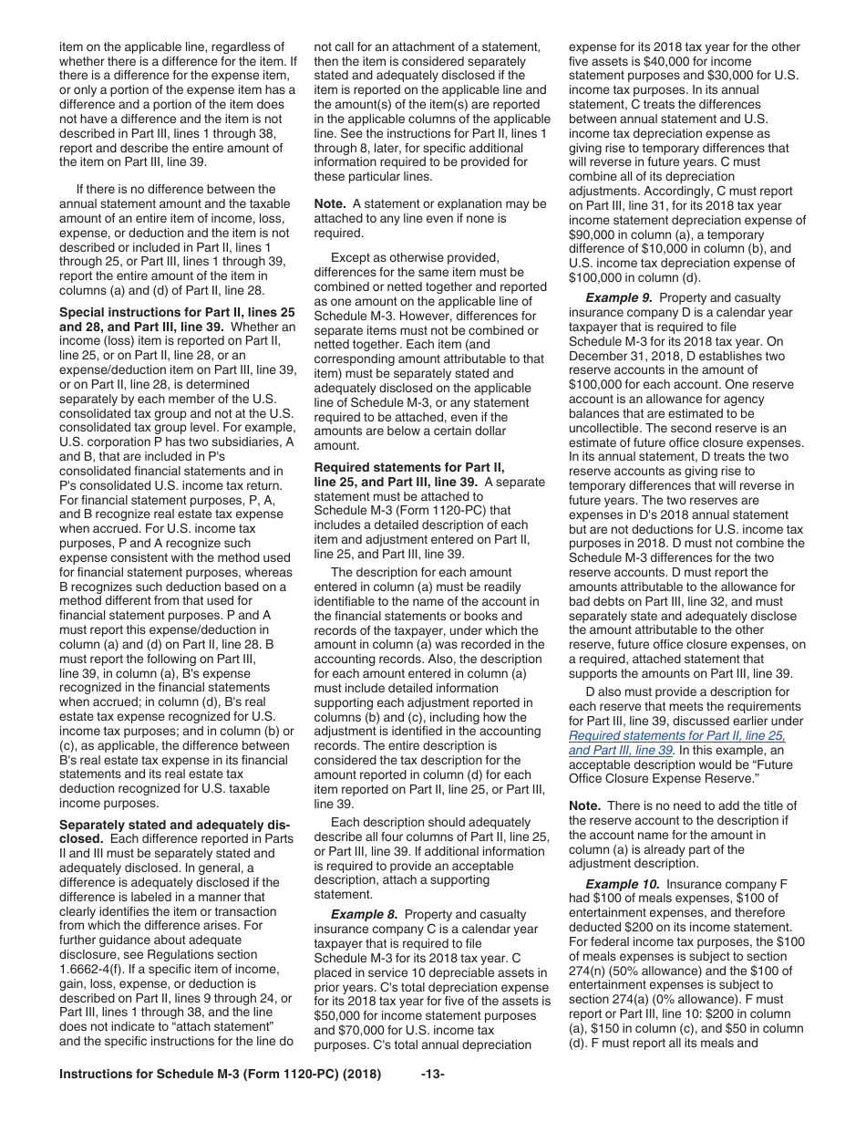 Instructions for IRS Form 1120-PC Schedule M-3 Net Income (Loss) Reconciliation for U.S. Property and Casualty Insurance Companies With Total Assets of $10 Million or More, Page 13