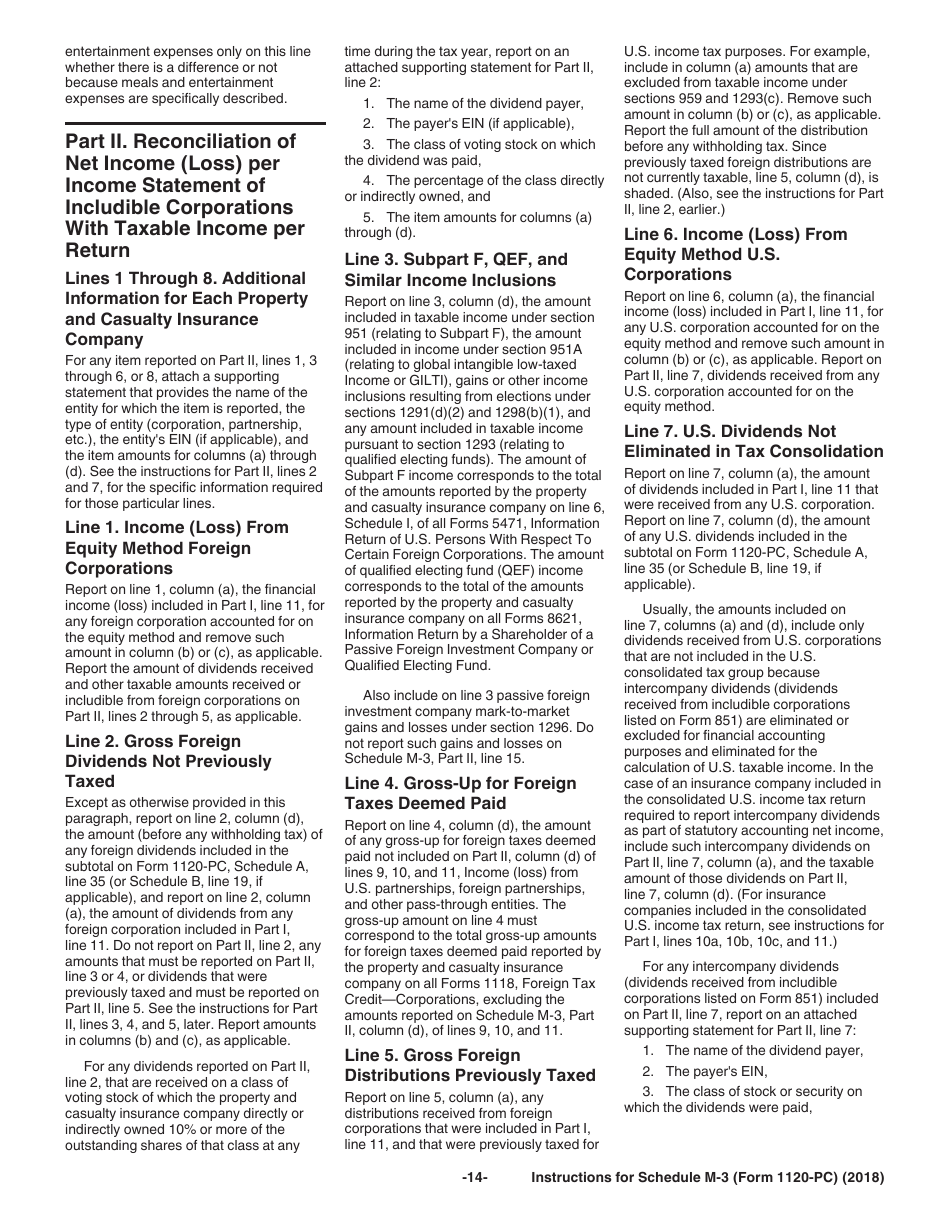 Instructions for IRS Form 1120-PC Schedule M-3 Net Income (Loss) Reconciliation for U.S. Property and Casualty Insurance Companies With Total Assets of $10 Million or More, Page 14