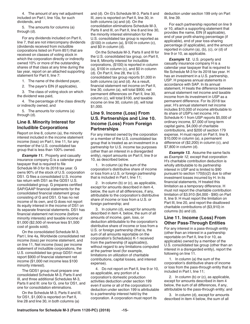Instructions for IRS Form 1120-PC Schedule M-3 Net Income (Loss) Reconciliation for U.S. Property and Casualty Insurance Companies With Total Assets of $10 Million or More, Page 15