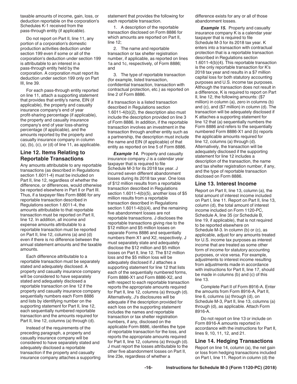 Instructions for IRS Form 1120-PC Schedule M-3 Net Income (Loss) Reconciliation for U.S. Property and Casualty Insurance Companies With Total Assets of $10 Million or More, Page 16