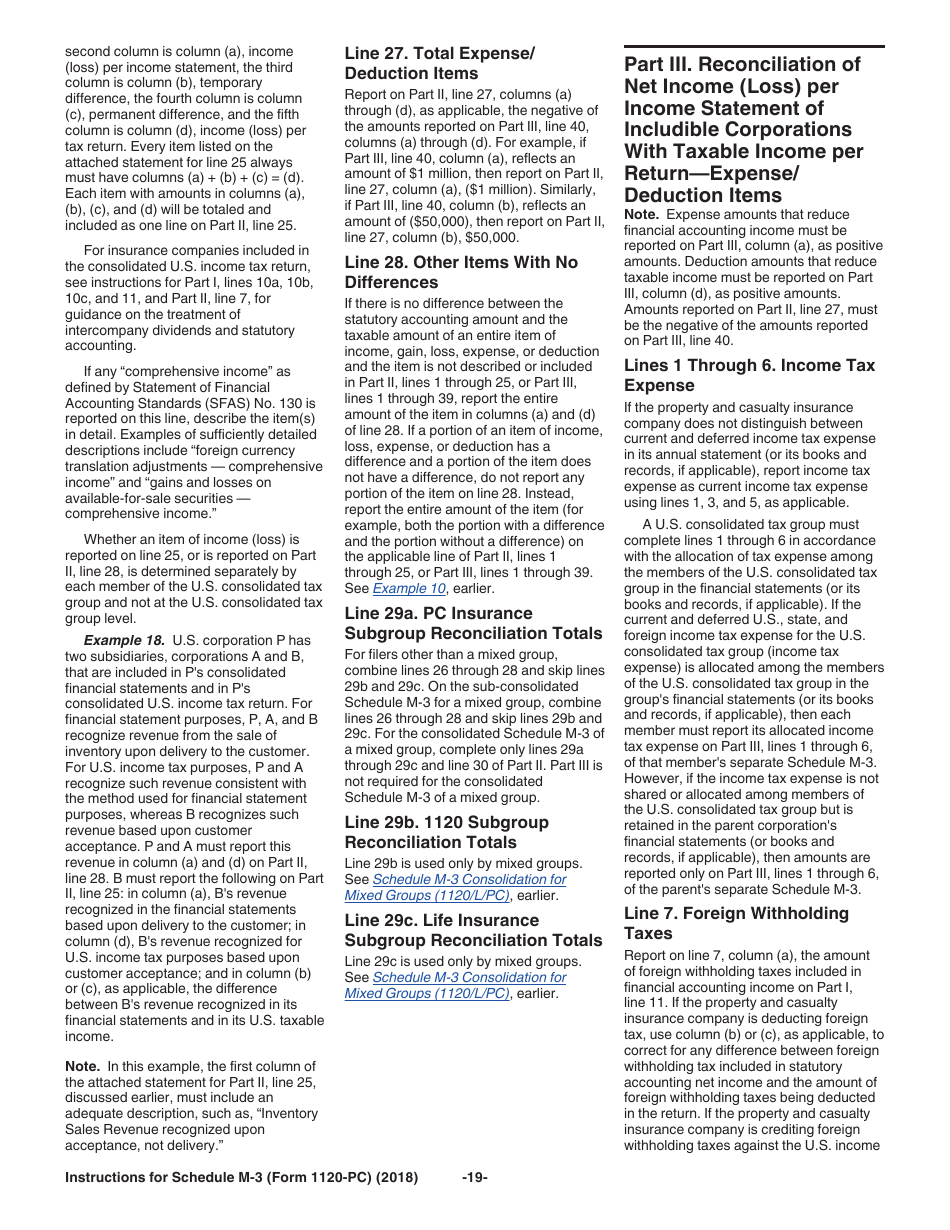 Instructions for IRS Form 1120-PC Schedule M-3 Net Income (Loss) Reconciliation for U.S. Property and Casualty Insurance Companies With Total Assets of $10 Million or More, Page 19