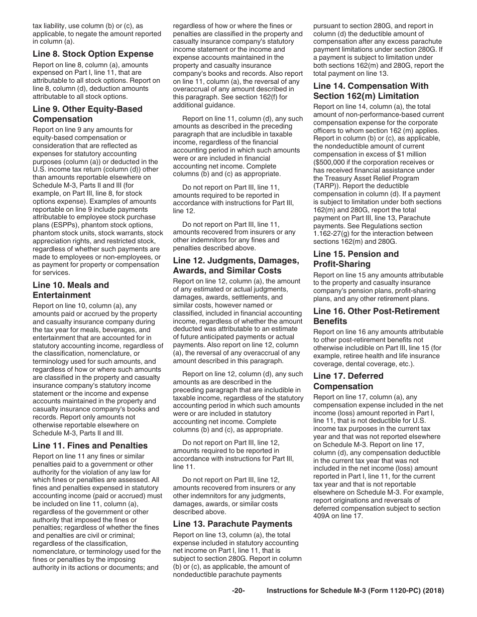 Instructions for IRS Form 1120-PC Schedule M-3 Net Income (Loss) Reconciliation for U.S. Property and Casualty Insurance Companies With Total Assets of $10 Million or More, Page 20
