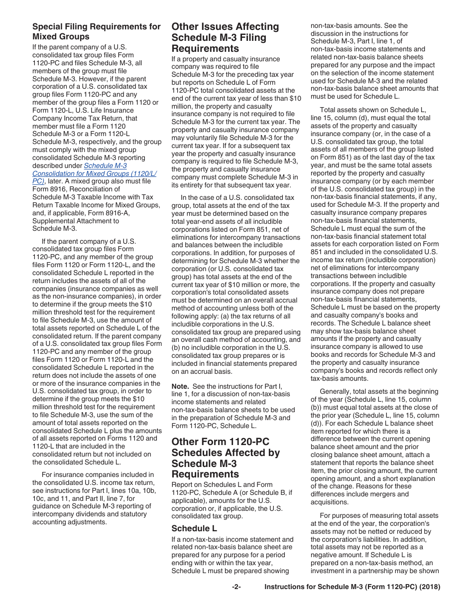 Instructions for IRS Form 1120-PC Schedule M-3 Net Income (Loss) Reconciliation for U.S. Property and Casualty Insurance Companies With Total Assets of $10 Million or More, Page 2