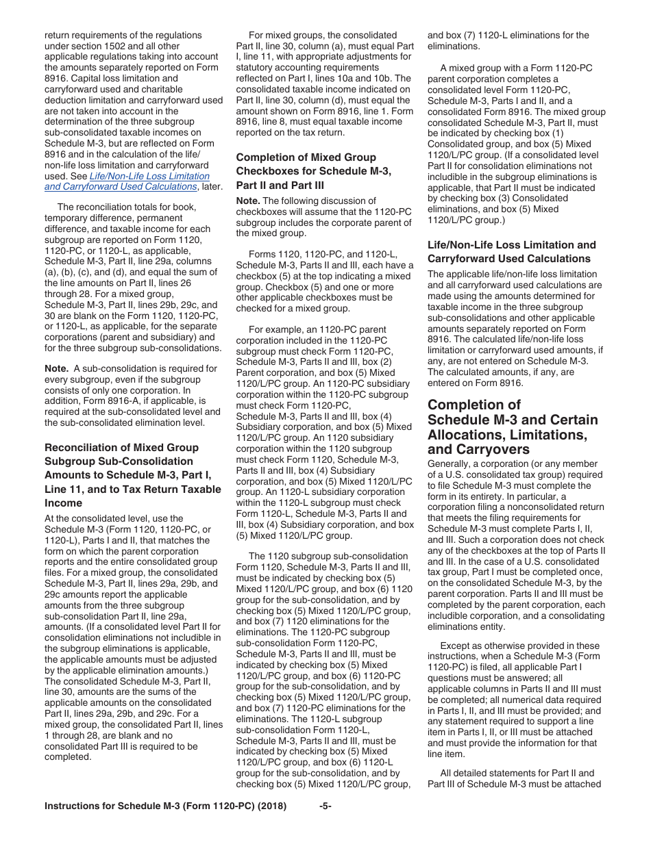 Instructions for IRS Form 1120-PC Schedule M-3 Net Income (Loss) Reconciliation for U.S. Property and Casualty Insurance Companies With Total Assets of $10 Million or More, Page 5