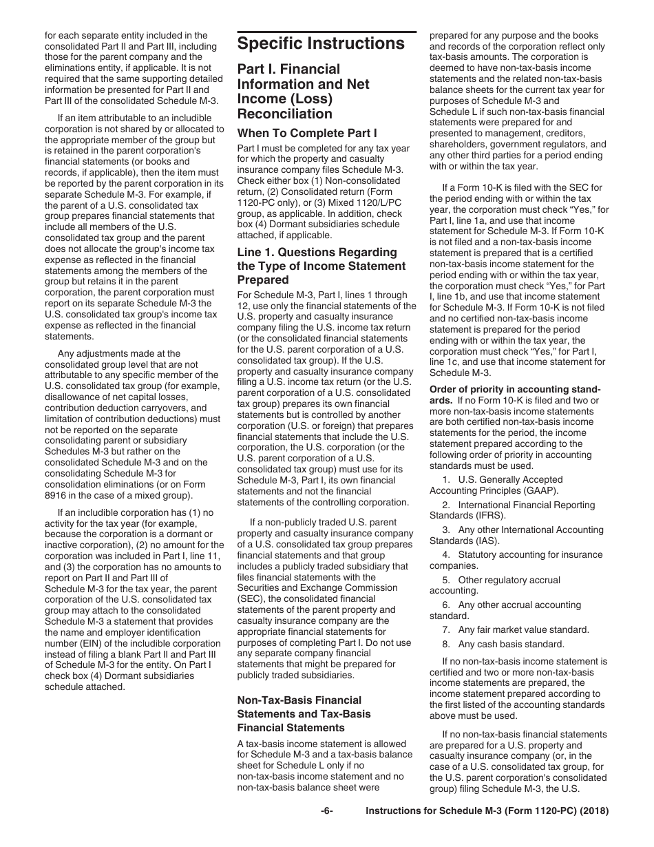Instructions for IRS Form 1120-PC Schedule M-3 Net Income (Loss) Reconciliation for U.S. Property and Casualty Insurance Companies With Total Assets of $10 Million or More, Page 6