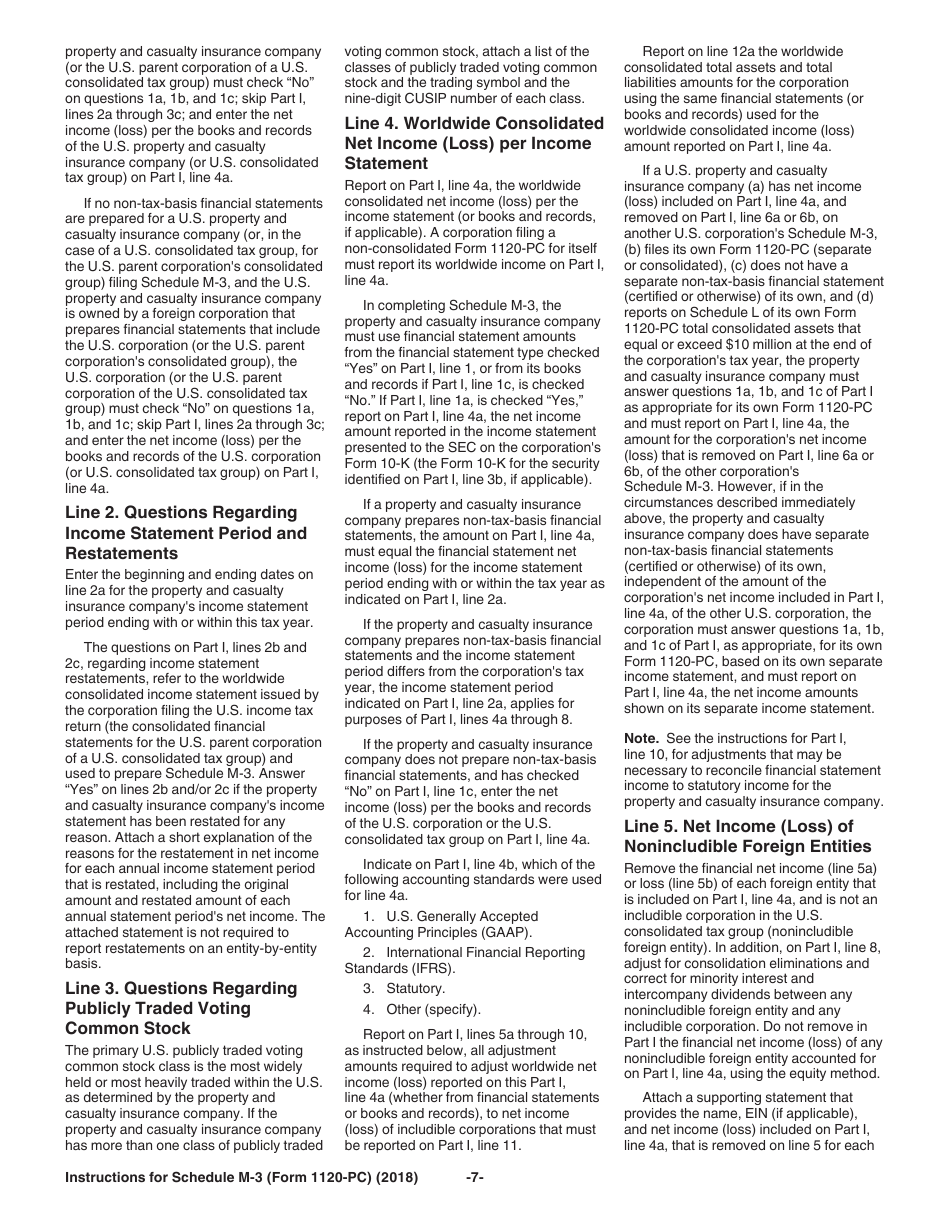 Instructions for IRS Form 1120-PC Schedule M-3 Net Income (Loss) Reconciliation for U.S. Property and Casualty Insurance Companies With Total Assets of $10 Million or More, Page 7