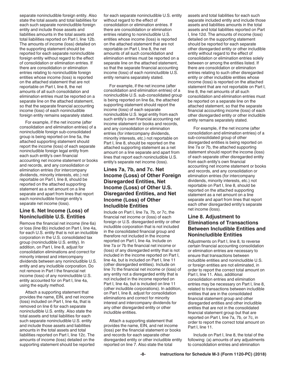Instructions for IRS Form 1120-PC Schedule M-3 Net Income (Loss) Reconciliation for U.S. Property and Casualty Insurance Companies With Total Assets of $10 Million or More, Page 8
