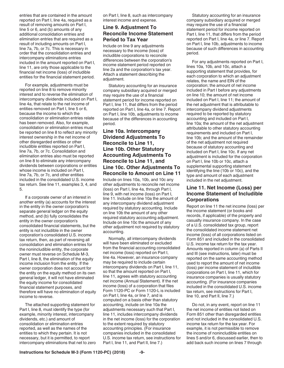 Instructions for IRS Form 1120-PC Schedule M-3 Net Income (Loss) Reconciliation for U.S. Property and Casualty Insurance Companies With Total Assets of $10 Million or More, Page 9