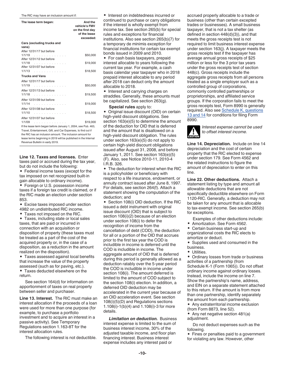Instructions for IRS Form 1120-RIC U.S. Income Tax Return for Regulated Investment Companies, Page 10