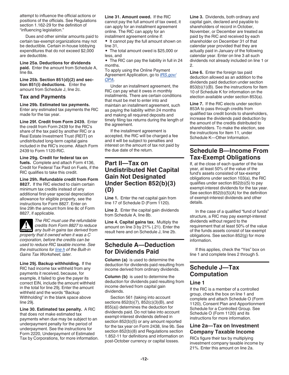 Instructions for IRS Form 1120-RIC U.S. Income Tax Return for Regulated Investment Companies, Page 12