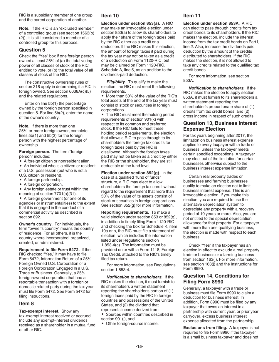 Instructions for IRS Form 1120-RIC U.S. Income Tax Return for Regulated Investment Companies, Page 15