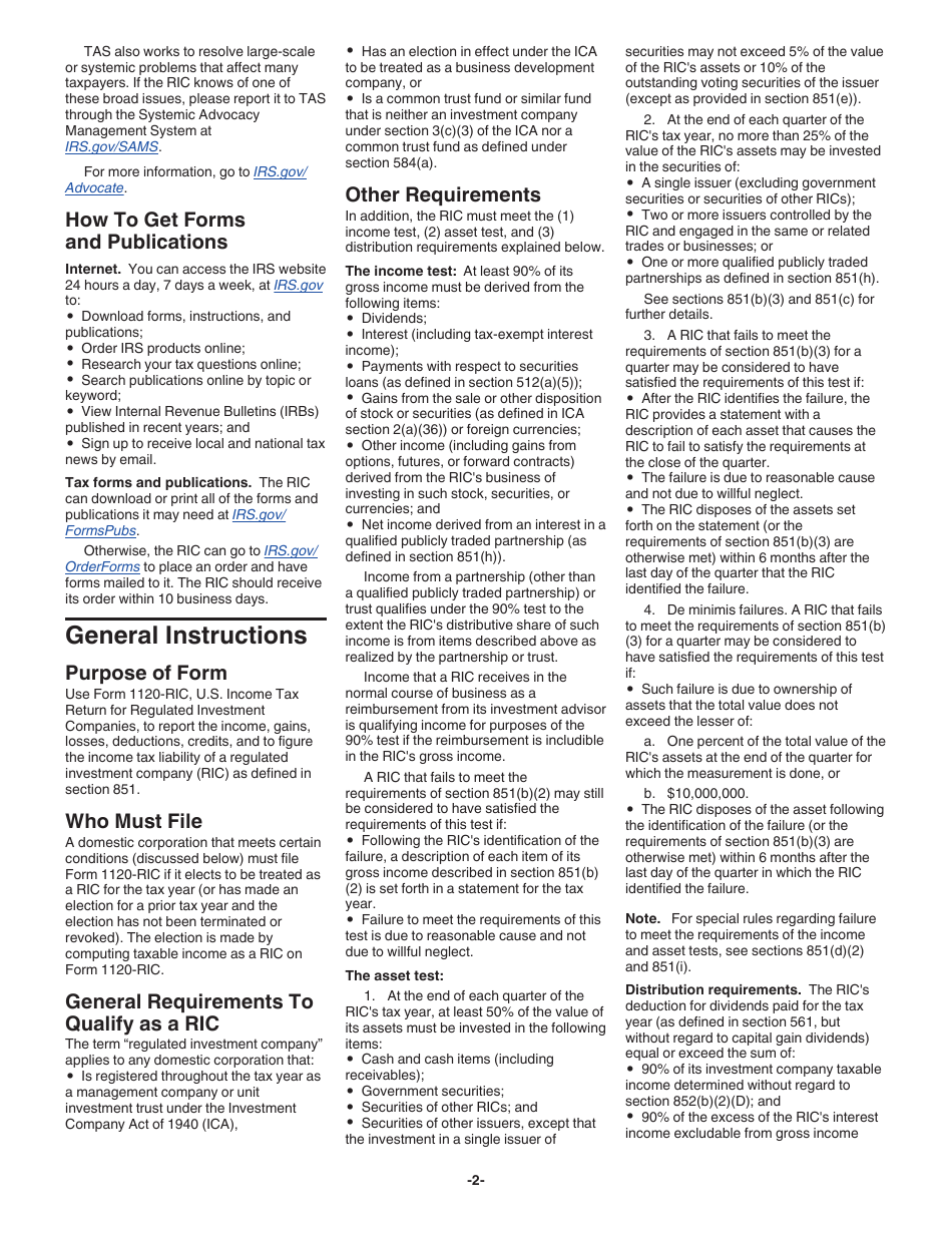 Instructions for IRS Form 1120-RIC U.S. Income Tax Return for Regulated Investment Companies, Page 2