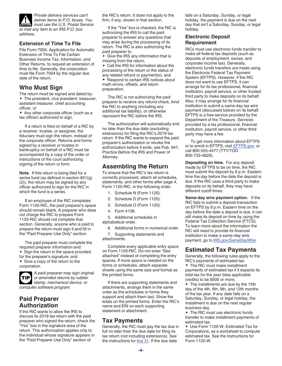 Instructions for IRS Form 1120-RIC U.S. Income Tax Return for Regulated Investment Companies, Page 4