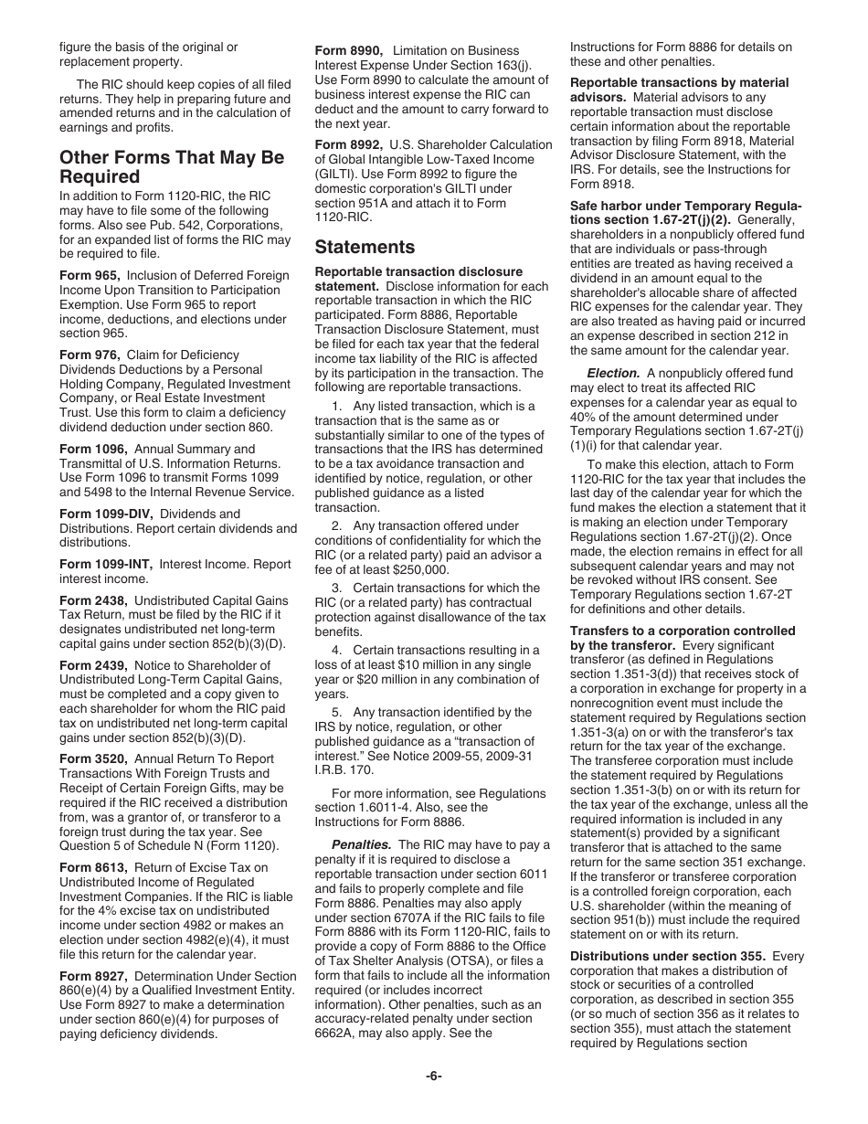 Instructions for IRS Form 1120-RIC U.S. Income Tax Return for Regulated Investment Companies, Page 6