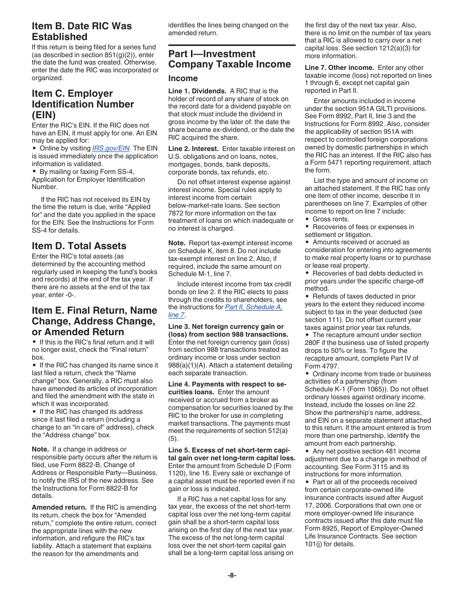Instructions for IRS Form 1120-RIC U.S. Income Tax Return for Regulated Investment Companies, Page 8