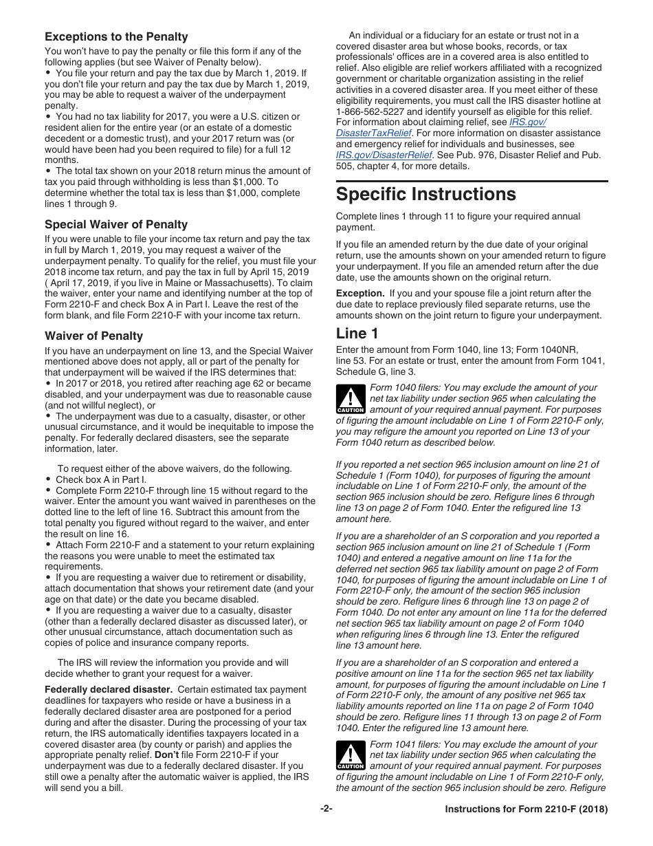 Instructions for IRS Form 2210-F Underpayment of Estimated Tax by Farmers and Fishermen, Page 2