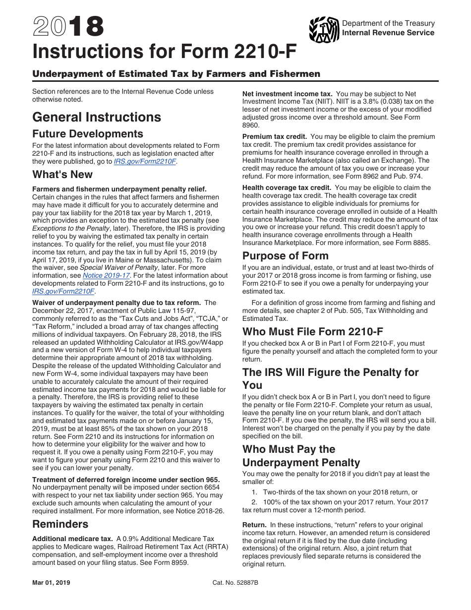Download Instructions for IRS Form 2210F Underpayment of Estimated Tax