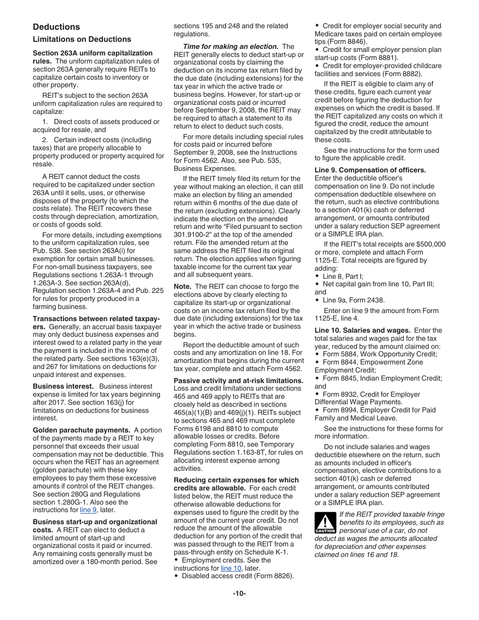 Instructions for IRS Form 1120-REIT U.S. Income Tax Return for Real Estate Investment Trusts, Page 10