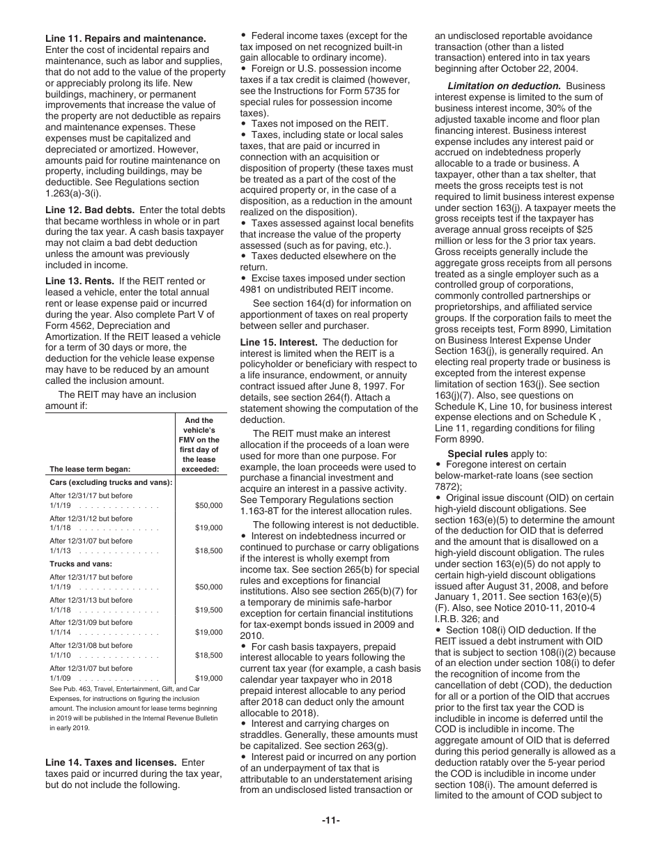 Instructions for IRS Form 1120-REIT U.S. Income Tax Return for Real Estate Investment Trusts, Page 11