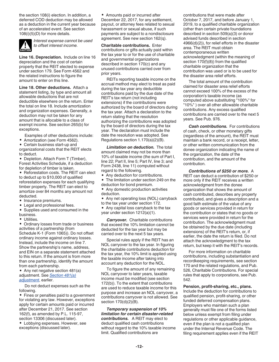 Instructions for IRS Form 1120-REIT U.S. Income Tax Return for Real Estate Investment Trusts, Page 12