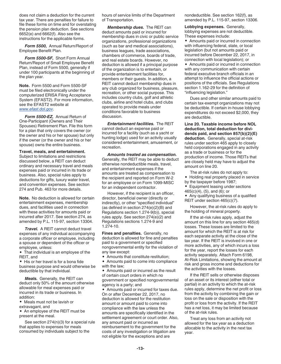 Instructions for IRS Form 1120-REIT U.S. Income Tax Return for Real Estate Investment Trusts, Page 13