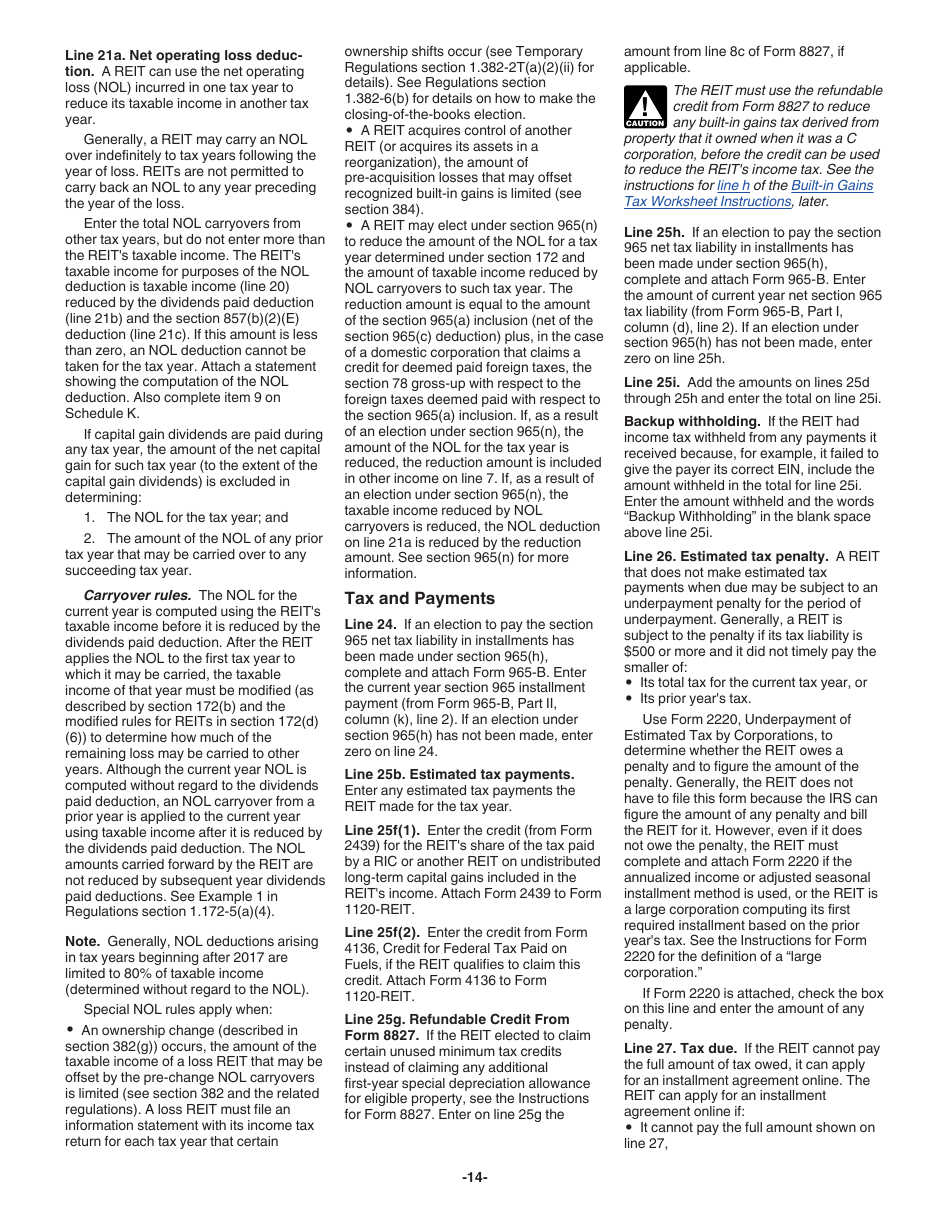 Instructions for IRS Form 1120-REIT U.S. Income Tax Return for Real Estate Investment Trusts, Page 14