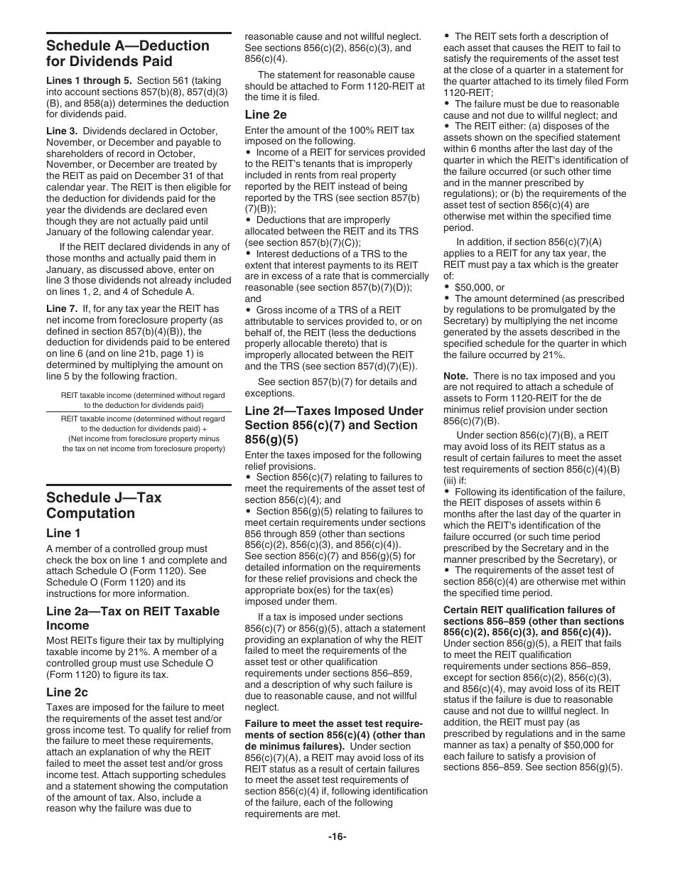 Instructions for IRS Form 1120-REIT U.S. Income Tax Return for Real Estate Investment Trusts, Page 16