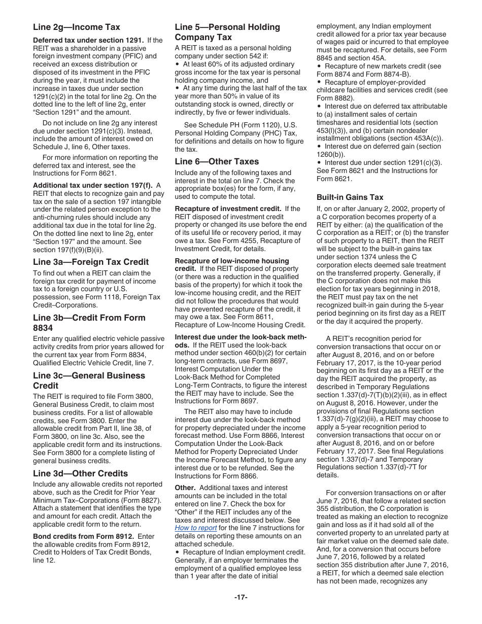 Instructions for IRS Form 1120-REIT U.S. Income Tax Return for Real Estate Investment Trusts, Page 17