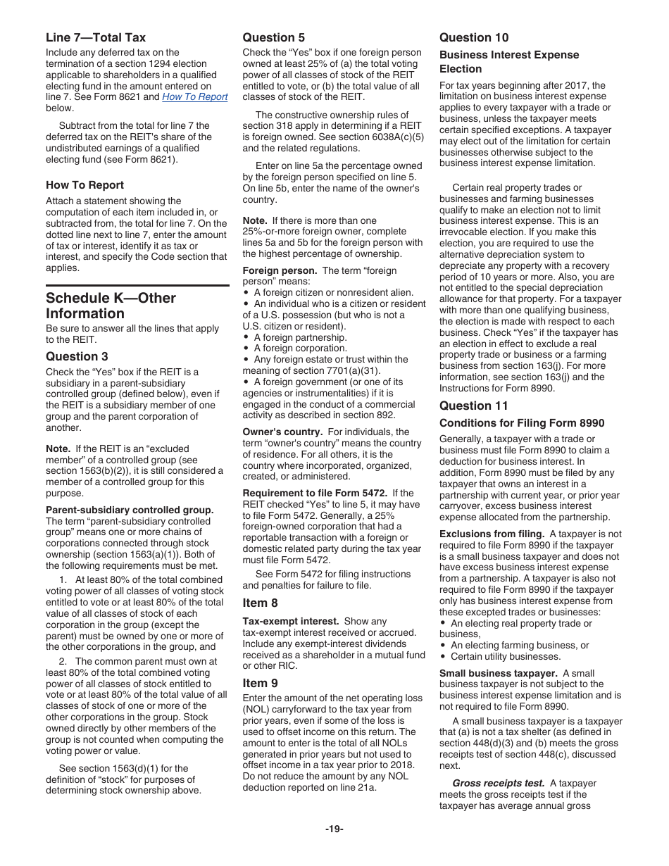 Instructions for IRS Form 1120-REIT U.S. Income Tax Return for Real Estate Investment Trusts, Page 19