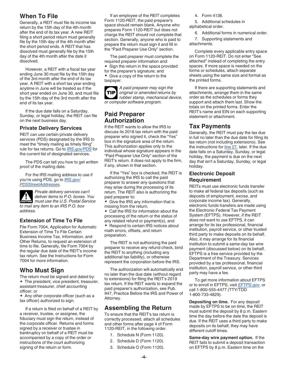 Instructions for IRS Form 1120-REIT U.S. Income Tax Return for Real Estate Investment Trusts, Page 4