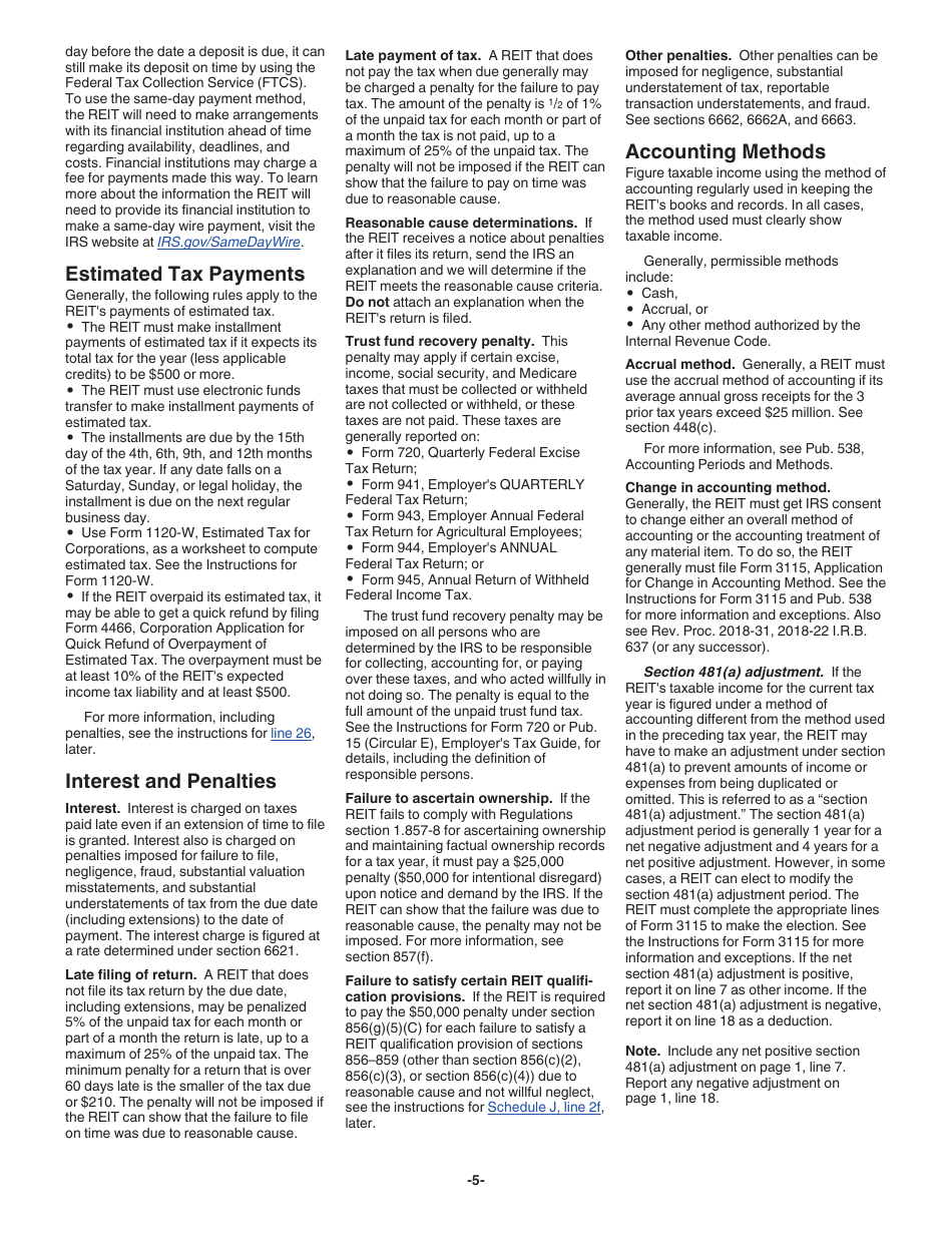 Instructions for IRS Form 1120-REIT U.S. Income Tax Return for Real Estate Investment Trusts, Page 5