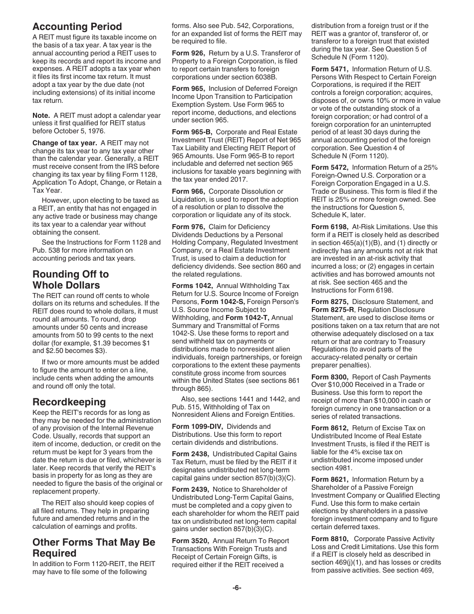Instructions for IRS Form 1120-REIT U.S. Income Tax Return for Real Estate Investment Trusts, Page 6