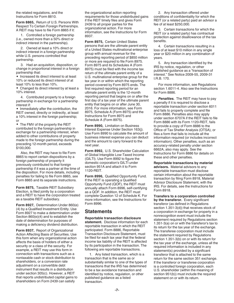 Instructions for IRS Form 1120-REIT U.S. Income Tax Return for Real Estate Investment Trusts, Page 7