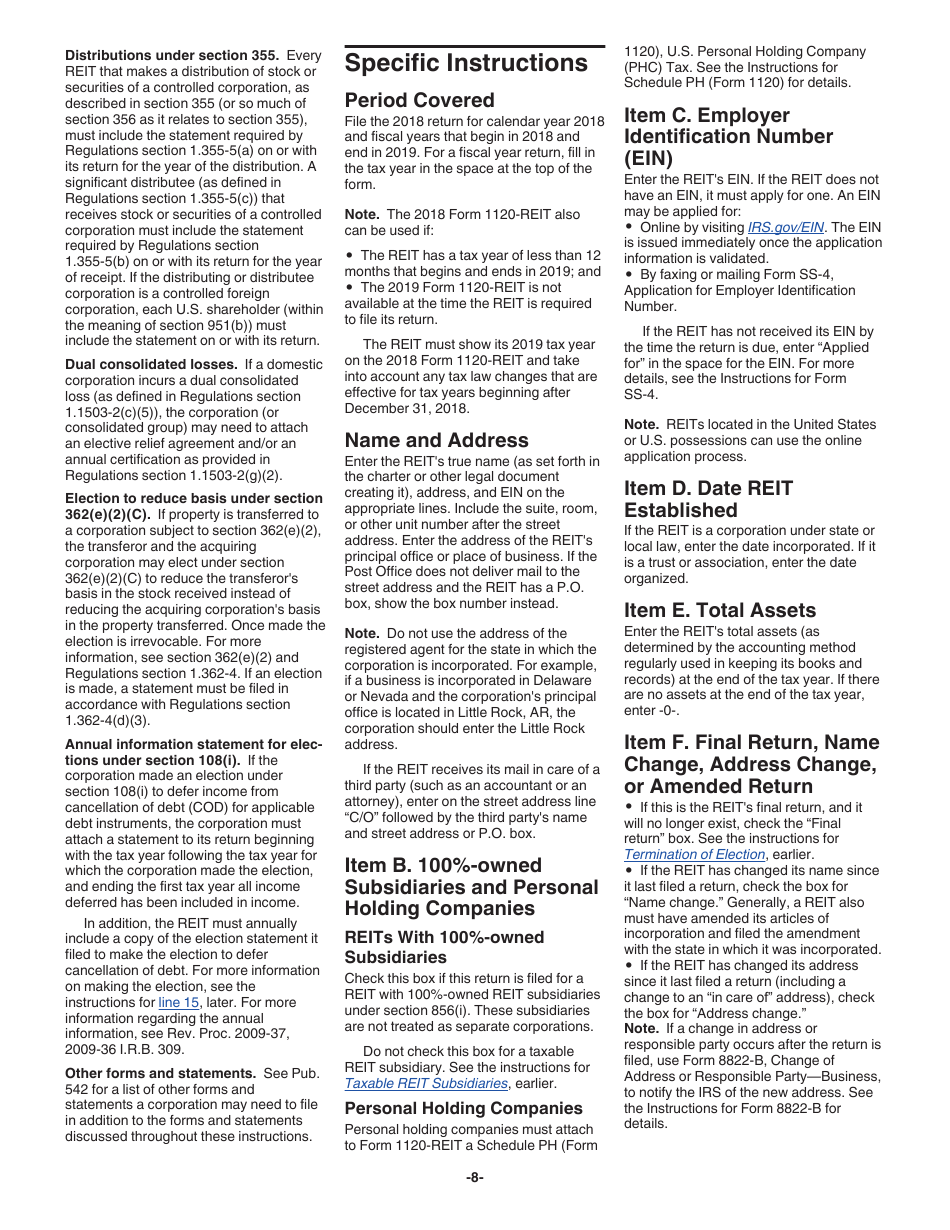 Instructions for IRS Form 1120-REIT U.S. Income Tax Return for Real Estate Investment Trusts, Page 8