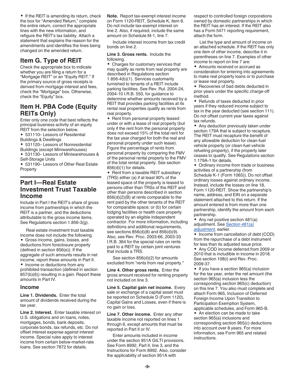 Instructions for IRS Form 1120-REIT U.S. Income Tax Return for Real Estate Investment Trusts, Page 9