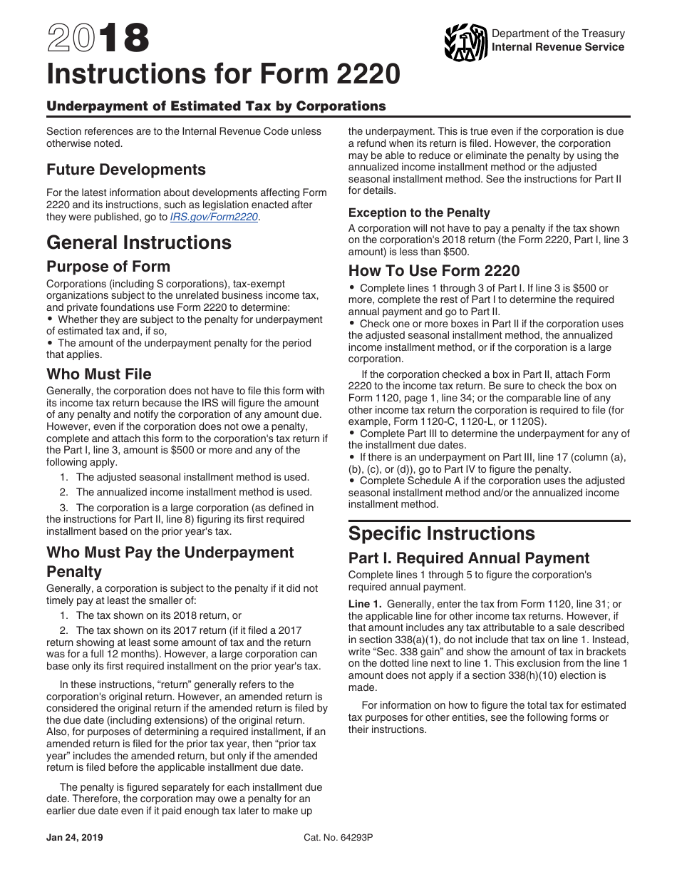 Instructions for IRS Form 2220 Underpayment of Estimated Tax by Corporations, Page 1