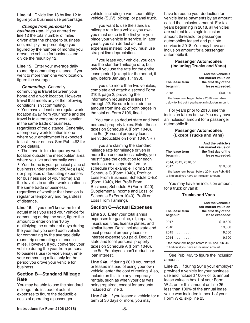 Instructions for IRS Form 2106 Employee Business Expenses, Page 5
