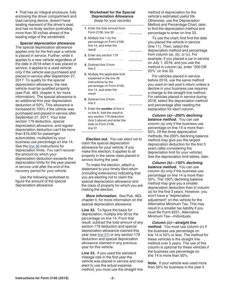 Instructions for IRS Form 2106 Employee Business Expenses, Page 7