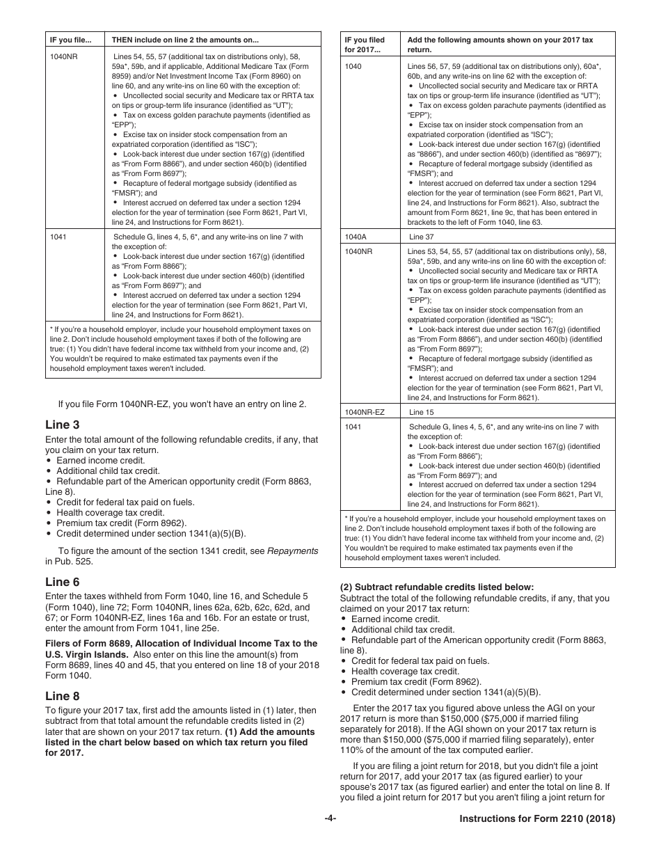 Instructions for IRS Form 2210 Underpayment of Estimated Tax by Individuals, Estates, and Trusts, Page 4