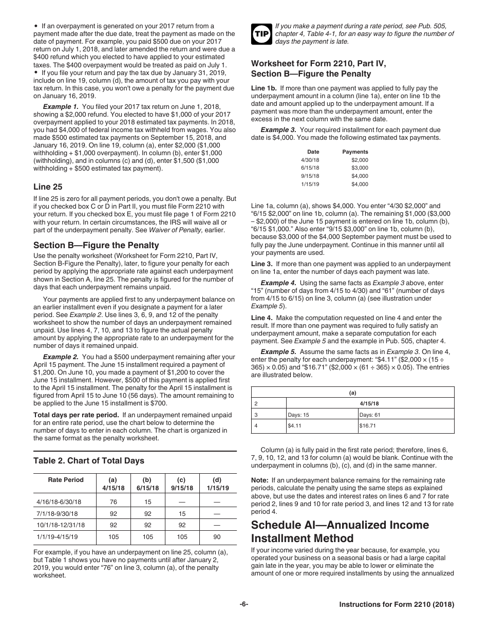 Instructions for IRS Form 2210 Underpayment of Estimated Tax by Individuals, Estates, and Trusts, Page 6