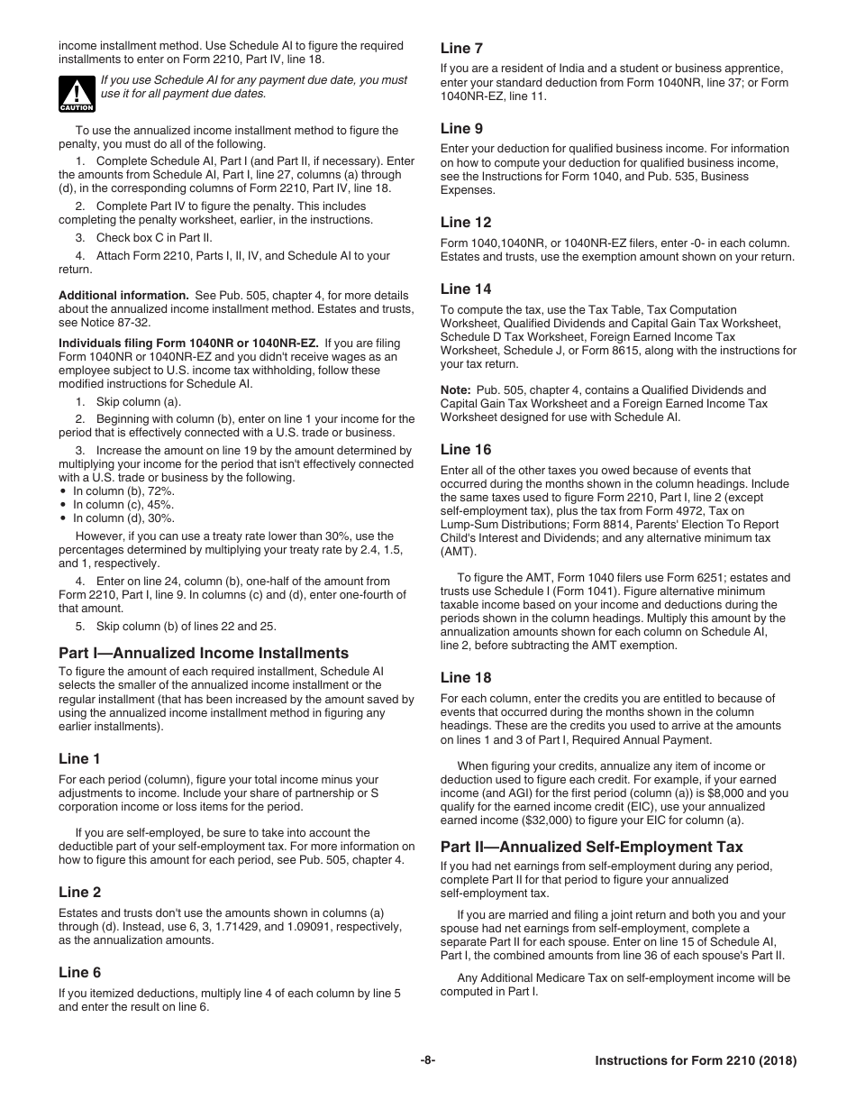 Instructions for IRS Form 2210 Underpayment of Estimated Tax by Individuals, Estates, and Trusts, Page 8