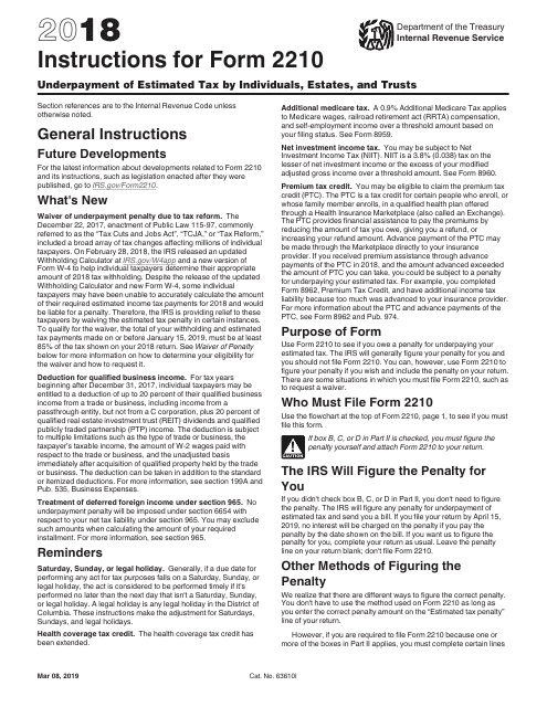 IRS Form 2210 2018 Printable Pdf