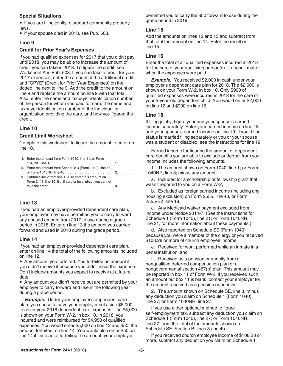 Instructions for IRS Form 2441 Child and Dependent Care Expenses, Page 5