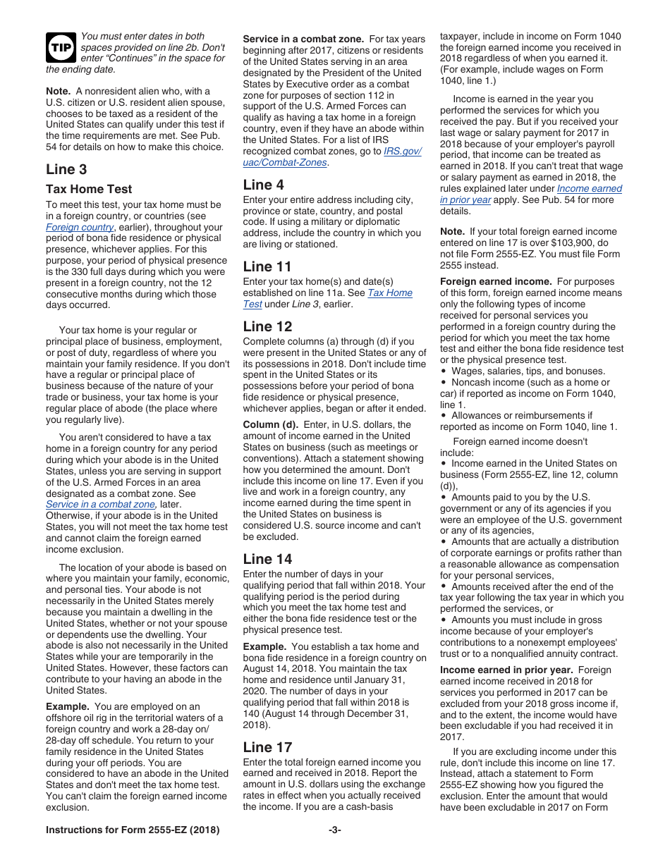 Instructions for IRS Form 2555-EZ Foreign Earned Income Exclusion, Page 3