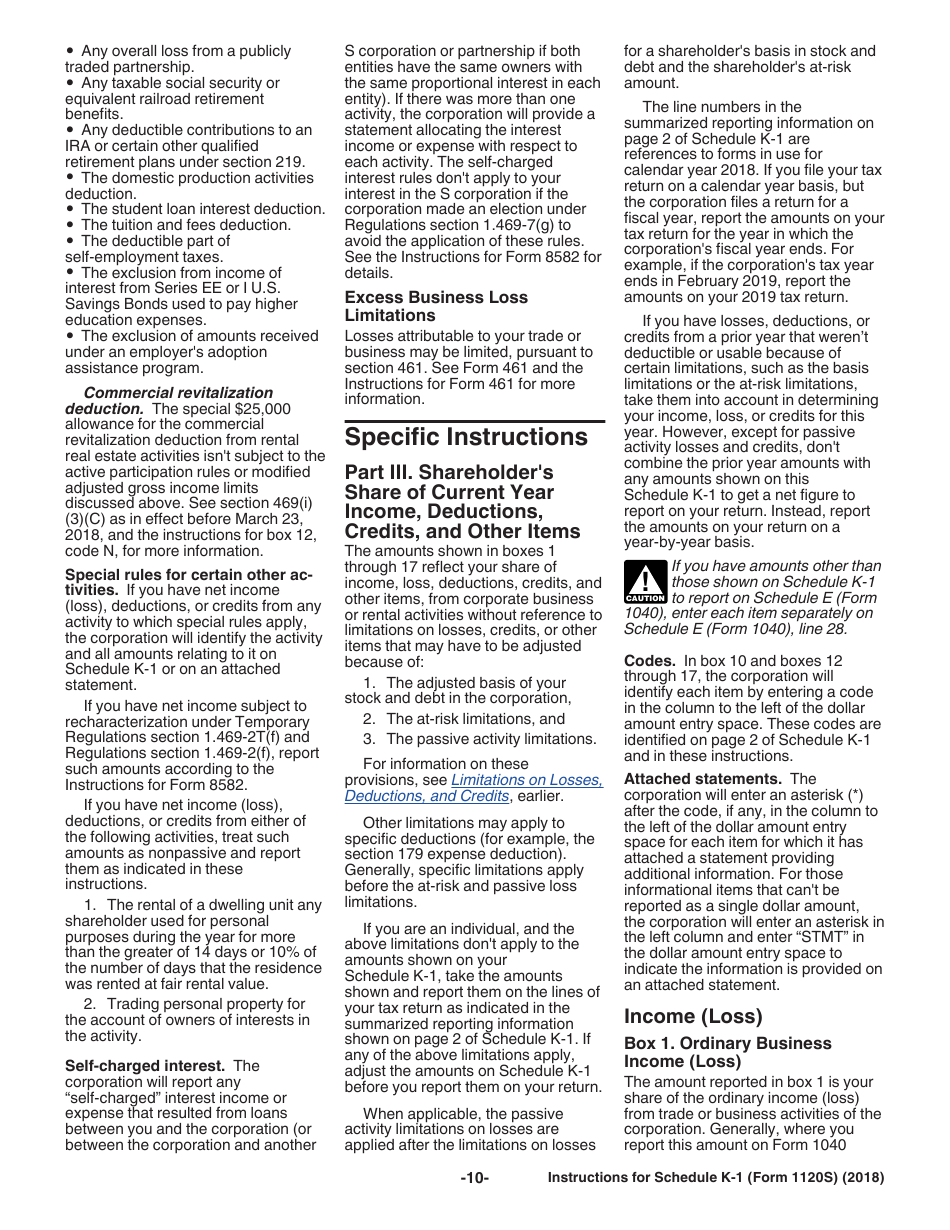 Instructions for IRS Form 1120S Schedule K-1 Shareholders Share of Income, Deductions, Credits, Etc. (For Shareholders Use Only), Page 10